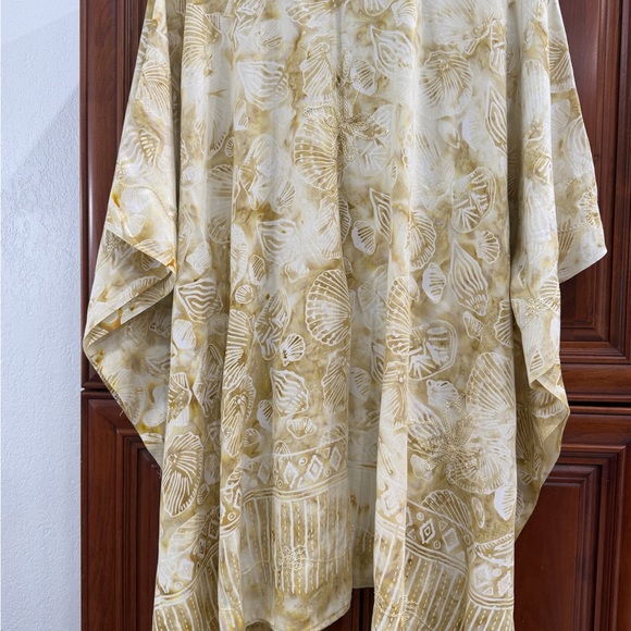 Island Planet Sheer Beach Cover Up Kaftan One Size Rayon Shell Print Boho - Picture 9 of 12